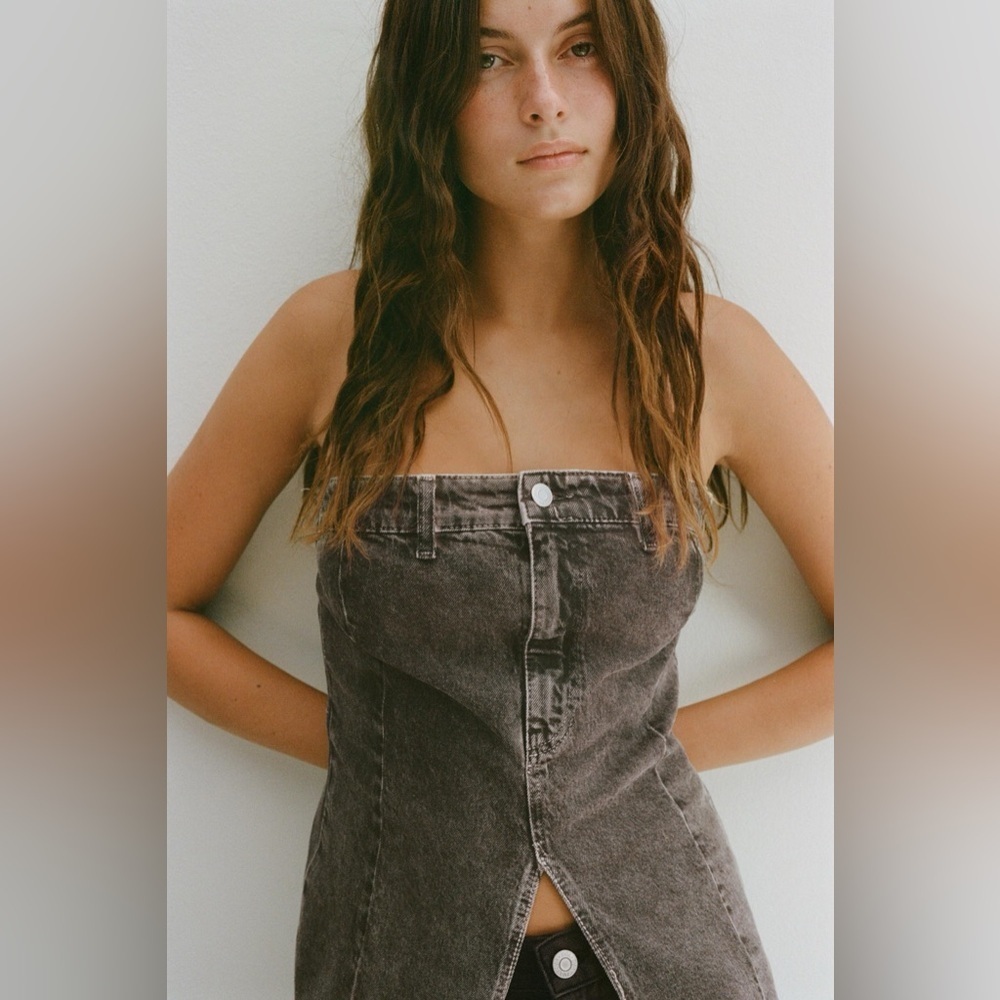 Zara Denim TRF Corset Top Size L Denim Tube Top